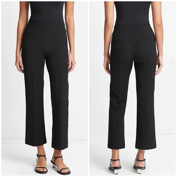 New Vince Mid Rise Pintuck Crop Flare Pant Black Trouser Office Business 16 - Picture 1 of 13